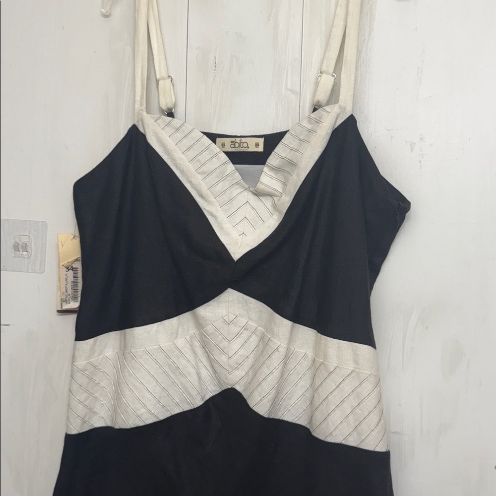 NEW Abito Designer Black & White Cotton Midi Dress Euro 34 / 8/10 - Picture 6 of 12
